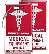 Medical Equipment Luggage Tag,Red and White with Steel Cable,Medical Id Tags for Travel
