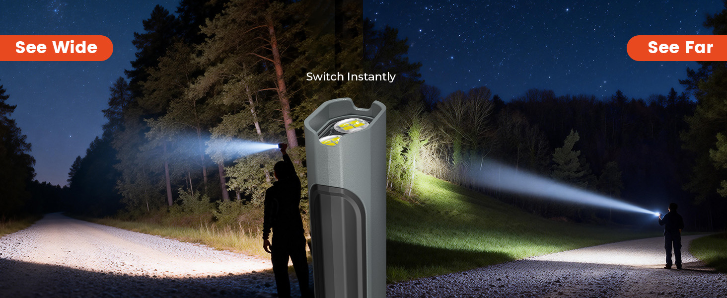 Switch from Focuslight and Floodlight Instantly. For see wide and see far.