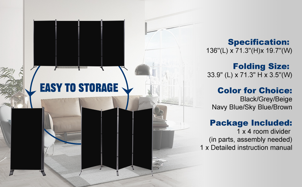 Folding Privacy Screen Room Dividers, Freestanding Room Partition Wall Dividers