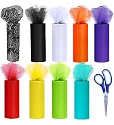 Winlyn 9 Colors Halloween Tulle Rolls Spider Web White Black Orange Yellow Red Green Teal Purple ...