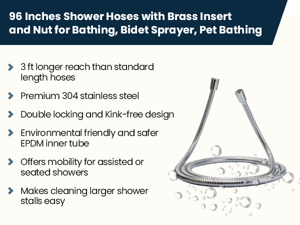 96 inches long stainless steel shower hose