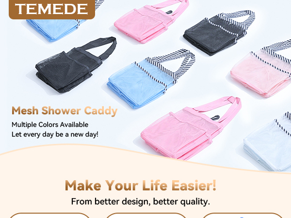 Temede mesh shower baskets with 7 outer pockets and key hooks Large size and large capacity