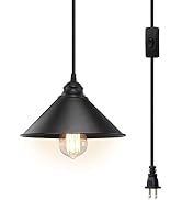 Black Plug in Pendant Light, Industrial Hanging Lights with Plug in Cord | Hanging Lamps, Pendant...
