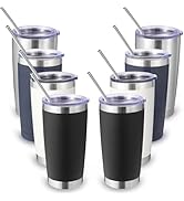 Volhoply 20oz Stainless Steel Tumbler with Lid and Straw Bulk 8 Pack,Double Wall Insulated Travel...