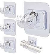 No Drill Curtain Rod Brackets 4 Pcs Curtain Rod Holder Self-Adhesive Curtain Rod Mount Adjustable...