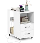 Giantex End Table with Charging Station - Night Stand on Wheels, Sofa Side Bedside Table w/USB & ...