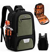Tool Backpack for Men with Laptop Sleeve, Heavy Duty Tool Bag, Green | Padded Shoulder & Waist Su...