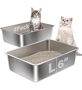 2PACK Stainless Steel Litter Box, 19.68" x13.77.x6 Large Metal Cat Litter Box, Easy to Clean, Non...