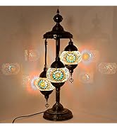 GOGERS Turkish Mosaic Table Lamp, 3 Globe Style Decorative Lamp with Handmade Glass Shades, Vinta...