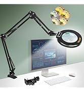 Ultra Long 3-Section Swing Arm 12X 30X Magnifying Glass with Light and Stand, 4-Way Metal Clamp L...
