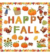 Happy Fall Cut-Outs Autumn Classroom Bulletin Board with Borders Decor Set Pumpkin Leaves Acorn C...
