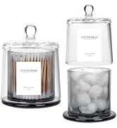 rejomiik 2 Pack Qtip Holder Thick Glass Apothecary Jars with Lid for Bathroom Accessories Vanity ...