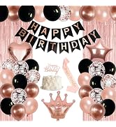 Rose Gold Birthday Decorations for Women Black Rose Gold Balloons Birthday Party Decoration Roseg...