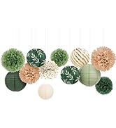 AOBKIAT Wedding Party Decorations Set,12PCS Olive Green Sage Paper Pom Poms Lanterns with Olive L...