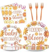 96Pcs Baby in Bloom Baby Shower Party Supplies Baby Shower Groovy Floral Paper Plates Napkins Hip...