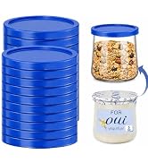 15 Pack Yogurt Jar Lids, BPA-Free Yogurt Container Jar Lids, Blue | Reusable Clear Plastic Jar Li...