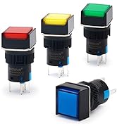 Baomain 5/8" 16mm Push Button Switch Momentary Square Cap LED Lamp Red Yellow Blue Green Light DC...