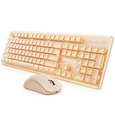 Wireless Keyboard and Mouse Combo with Warm Backlit, Rechargeable-Rose Gold | Dual Mode Bluetooth...