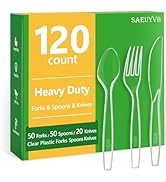 120 Count Plastic Silverware Heavy Duty - 50 Plastic Forks,50 Plastic Spoons,20 Plastic Knives,BP...