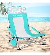 HAUSHOF High Back Beach Chair, Mesh Back Folding Chair, Lightweight Low Seat Camping Chairs with ...