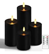 Lezonic Black Flameless Candles with Remote, LED Battery Operated Flickering with Timer, 4 Pack G...