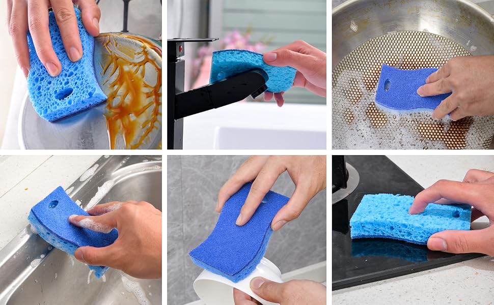 Compressed Cellulose Sponges Non-Scratch Natural Sponge Cleaning Scrub Sponge