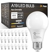 TJOY A19 LED Light Bulbs 60 Watt Equivalent, Daylight Bright White 5000K, E26 Medium Base Standar...