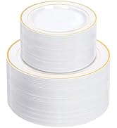 NOCCUR 200PCS Gold Plastic Plates - 100 Dinner / 100 Dessert Disposable Plates Heavy Duty - Ideal...