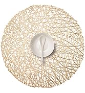 FunWheat Round Gold Placemats Placemat Set of 6 Hollow Out Place mats Heat-Resistant Shining 15 i...