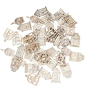 Healifty 50 Pcs/Pack Wooden Bird Cage Decorative Pendants Hollow-Out Wooden Signs Festival Decora...