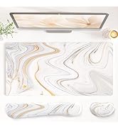 QiyI Leather Desk Mat Set, 4-in-1 Large Mouse Pad with Wrist Rest, Non-Slip Desk Pad + Keyboard W...
