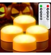 Yakpo 4 Pack Battery Operated Timer Halloween LED Pumpkin Lights with Remote, Flameless Flickerin...