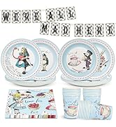 Talking Tables 50pcs Alice in Wonderland Disposable Plates, Cups, Napkins & Bunting Party Set for...