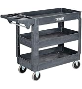 TUFFIOM Plastic Service Utility Cart with Wheels, 550lbs Capacity, Heavy Duty Tub W/Deep Shelves,...