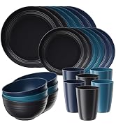 Quatish 24 Piece Plates and Bowls Sets for 6, Unbreakable Dinnerware Sets, Plastic Dish Set for C...