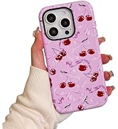 EYZUTAK Case for iPhone 16 Pro Max, Cute Pink Cherry Ribbon Bow Phone Case Glossy Aesthetic Slim ...