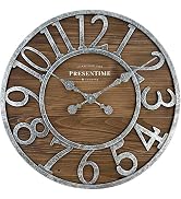 PresenTime & Co Vintage Farmhouse Series, Galvanized Rustic Barnwood Clock, 19.5 inch, Galvanized...