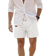 JMIERR Mens Linen Shorts Casual 5"/ 7" Cotton Elastic Waist Drawstring Lightweight Summer Vacatio...