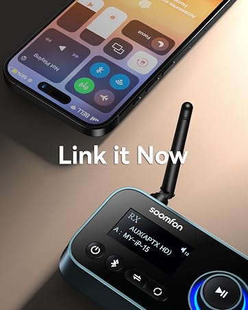 Two electronic devices: a smartphone displaying control panel and a small black device with digital display and control buttons.