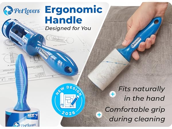 Ergonomic lint roller handle for comfortable cleaning