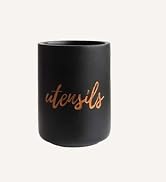 Matte Black Utensil Holder for Countertop - Stylish Black & Copper Utensil Holder for Black Kitch...