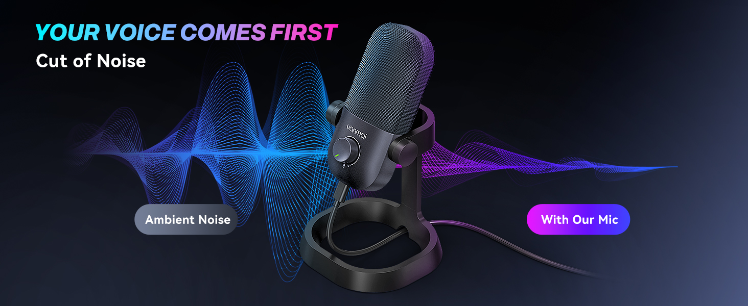 USB microphone with background noise cancellation, blocks unwanted sounds for clear voice capture