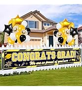 Upgraded 45pcs, Large Graduation Yard Sign 2024, Black Gold Congrats Grad Banner with Star Latex ...