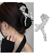 1Pcs Metal Sliver Hair Clips Rose Flower Design Hair Claw Clips for Women Large Rose Nonslip Hair...