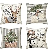 AVOIN colorlife Christmas Snowman Reindeer Gloves Eucalyptus Throw Pillow Covers, 18 x 18 Inch Wi...