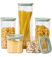 Spreccio Square Glass Food Storage Jars with Lids Set of 5, Perfect for Pasta, Cookies, Nuts, Cof...