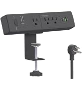 Desk Clamp Power Strip with USB-C 30W PD, Desktop Mount Surge Protector, Fits Max 2.5" Table Edge...