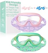 Pixel Panda 2 Pack Kids Goggles with Fabric Strap, Swim Goggles for Kids 6-14, Wide View Swimming...