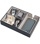 JACKCUBE DESIGN - Valet Tray Multi Leather, Desk or Dresser Organizer, Catch-all for Keys, Phone,...