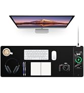Mouse Pad with Wireless Charging, Black Mousepad Long Desk Mat, Large Gaming Mouse Pad, Soft Mous...